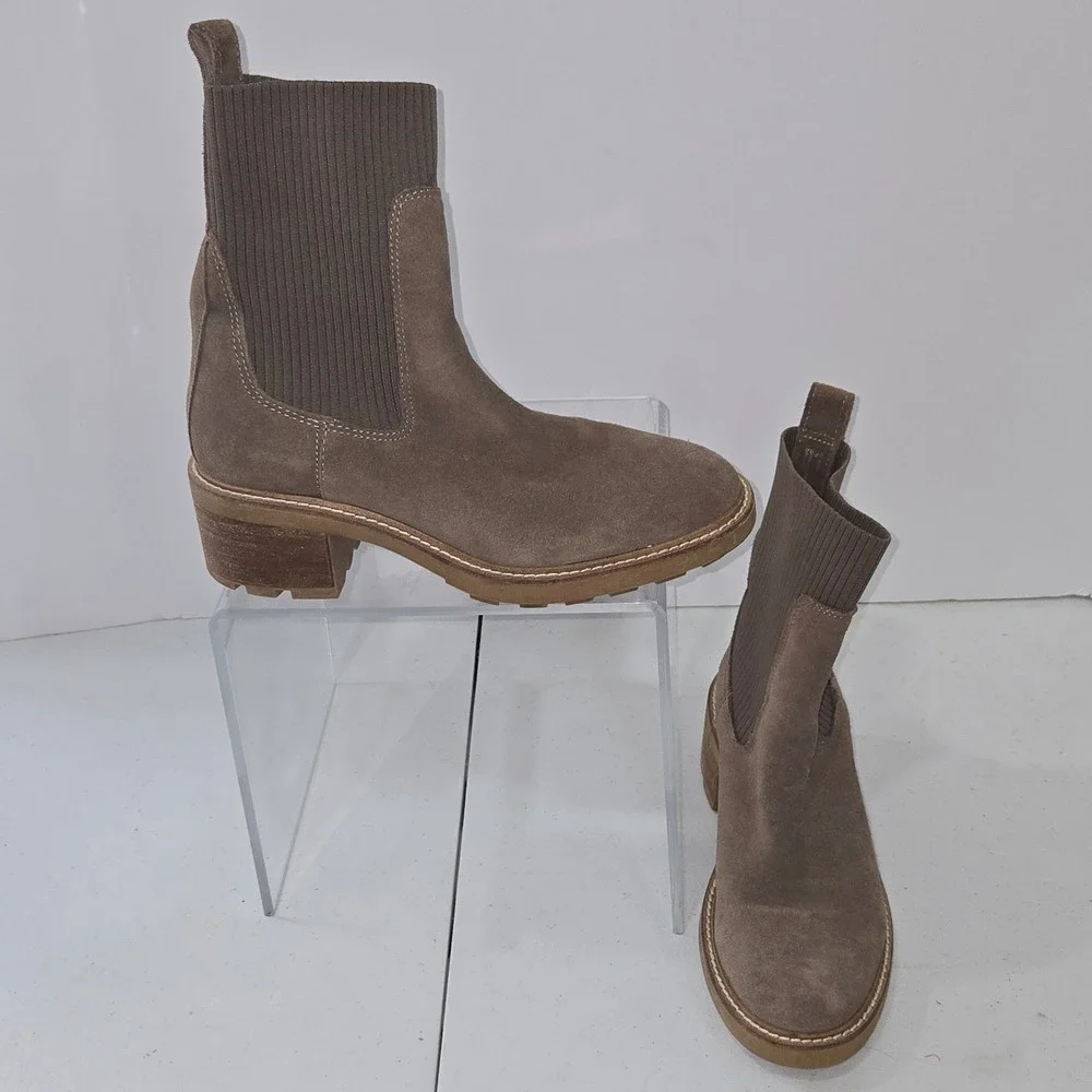 Steve Madden Kiley Brown Suede Lug Sole Sock Chelsea Booties Womens 7.5M AB270